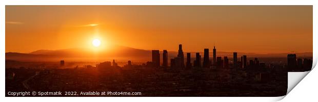 Aerial Panoramic downtown sunrise view Los Angeles America Print by Spotmatik 