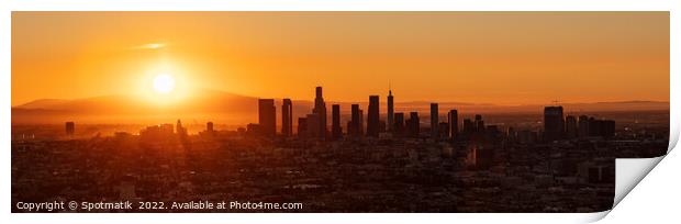 Aerial Panoramic a colorful American sunrise Los Angeles  Print by Spotmatik 