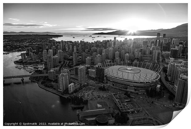 Aerial Vancouver sunset over BC Place Stadium Canada Print by Spotmatik 
