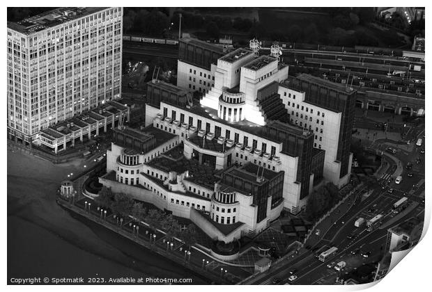 Aerial view London MI6 Government Building River T Print by Spotmatik 