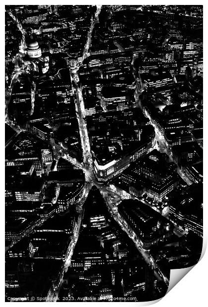 Aerial London night central city view  Print by Spotmatik 