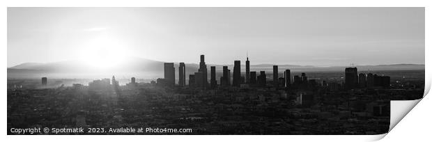 Aerial downtown Panoramic Los Angeles sunrise Print by Spotmatik 