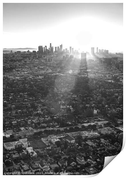 Aerial sunrise view of Los Angeles skyline California Print by Spotmatik 