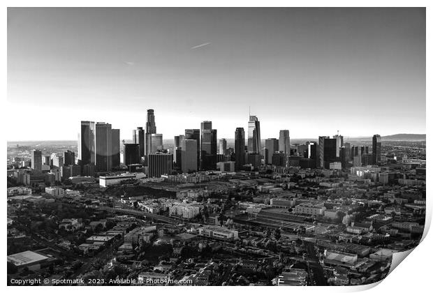 Aerial sunrise of Los Angeles central city skyscrapers  Print by Spotmatik 
