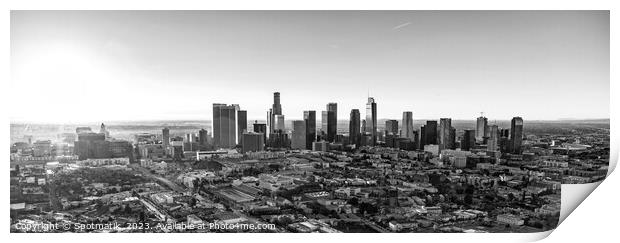 Aerial Panoramic skyline view of sunrise Los Angeles  Print by Spotmatik 