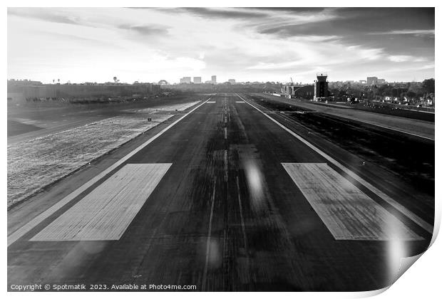 Aerial POV of aircraft landing on airport runway  Print by Spotmatik 