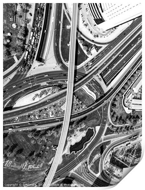 Aerial of Dubai junction Intersection Sheikh Zayed Print by Spotmatik 