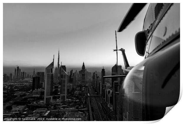 Aerial Dubai sunset helicopter Sheikh Zayed Road Print by Spotmatik 