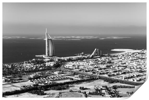 Aerial Dubai Burj Al Arab Hotel coastline UAE  Print by Spotmatik 