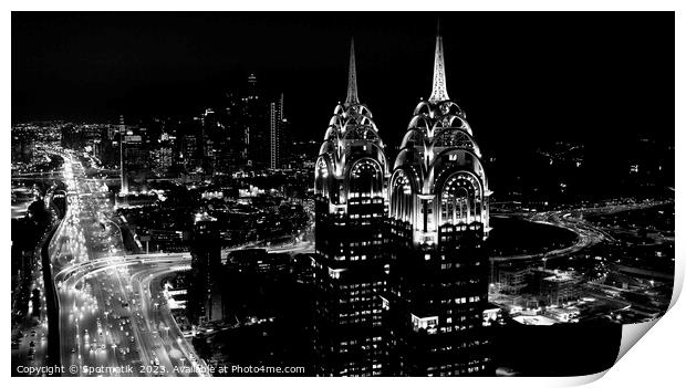 Aerial Dubai night view city Skyline skyscrapers  Print by Spotmatik 