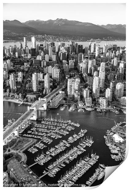 Aerial Vancouver skyscrapers Burrard Street Bridge Print by Spotmatik 