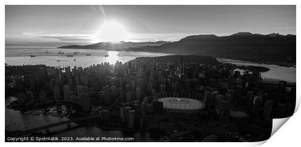 Aerial sunset Vancouver skyscrapers English Bay Print by Spotmatik 