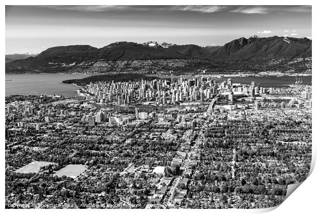 Aerial Vancouver cityscape coastal mountain Canada Print by Spotmatik 