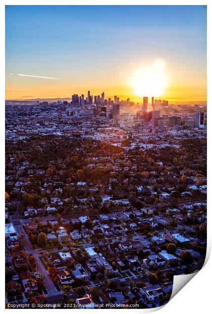 Aerial sunrise suburban Los Angeles California Print by Spotmatik 
