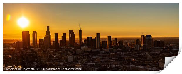 Aerial Panoramic downtown Los Angeles sunrise USA Print by Spotmatik 