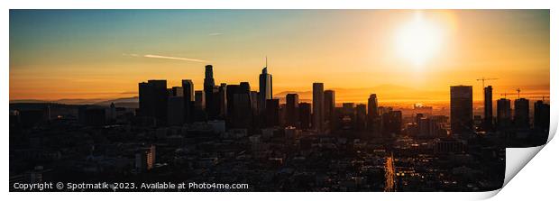 Aerial Panorama view at sunrise over Los Angeles  Print by Spotmatik 