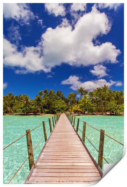 Bora Bora Island jetty in luxury tropical resort Print by Spotmatik 