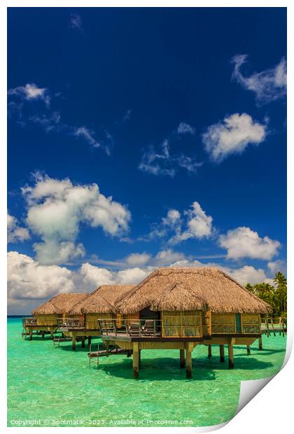 Overwater luxury Bungalows in tropical Bora Bora resort Print by Spotmatik 