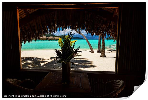 Bora Bora postcard view of luxury tourist resort  Print by Spotmatik 