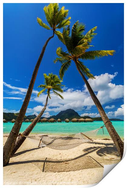 Bora Bora beach hammock luxury Overwater resort Bungalows  Print by Spotmatik 