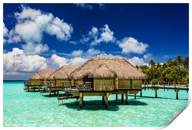 Bora Bora luxury holiday resort with Overwater Bungalows  Print by Spotmatik 