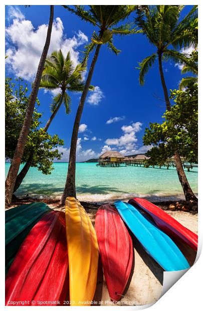kayaks Bora Bora active vacation luxury resort Polynesia Print by Spotmatik 