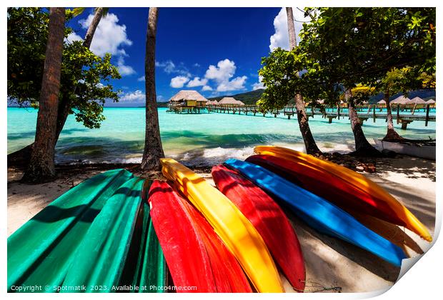 kayaks Bora Bora active vacation luxury resort Polynesia Print by Spotmatik 