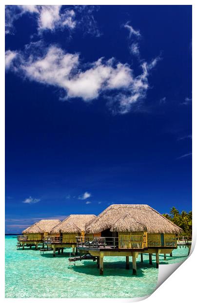 Bora Bora Overwater luxury Bungalows Aquamarine lagoon Polynesia Print by Spotmatik 