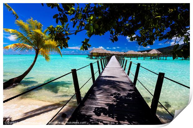 Bora Bora Island walkway jetty Overwater luxury Bungalows  Print by Spotmatik 