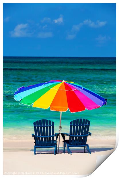 Holiday travel resort chairs with beach sun umbrella  Print by Spotmatik 