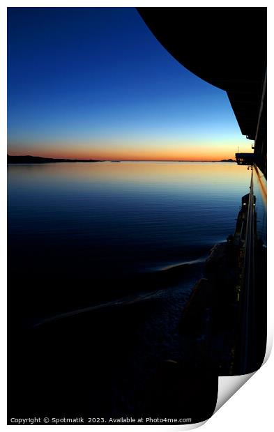 Sunset Silhouette view from Cruise ship Norwegian Fjord  Print by Spotmatik 