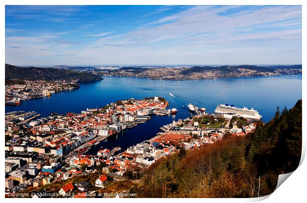 Norway view from Mt Floyen of Bergen city  Print by Spotmatik 