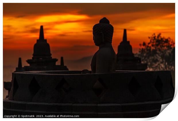 Borobudur Java sunrise Hinduism and Buddhism Statues Asia Print by Spotmatik 