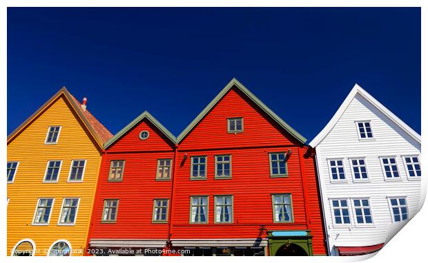 View of Bergen Hanseatic heritage commercial buildings Norway Print by Spotmatik 