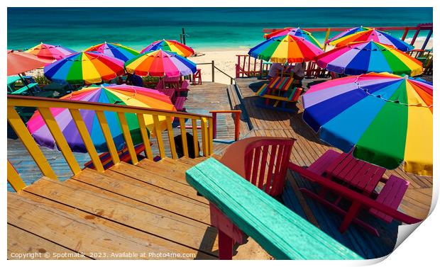 Umbrellas in the sun tropical beach Bahamas Caribbean Print by Spotmatik 