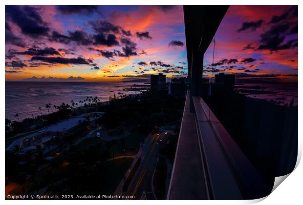 Oahu Hawaii a reflected view of tropical sunset  Print by Spotmatik 
