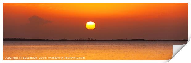 Panoramic orange sky over tranquil ocean at sunset Print by Spotmatik 