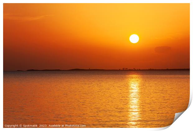 Caribbean island seascape with sunset sky Print by Spotmatik 