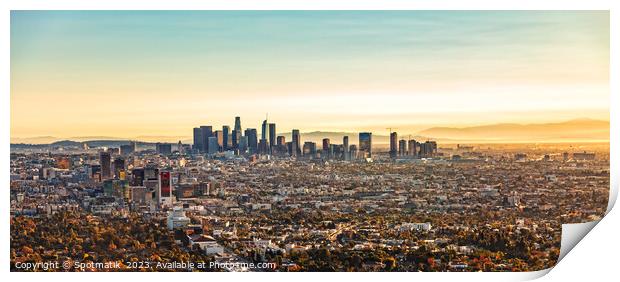 Aerial Panoramic downtown sunrise view Los Angeles America Print by Spotmatik 