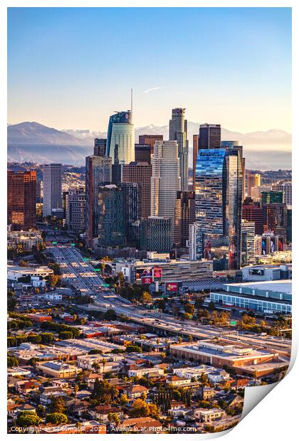 Aerial view sunrise of Los Angeles city skyline  Print by Spotmatik 