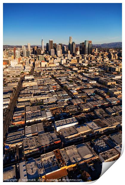 Aerial of Urban Los Angeles city skyscrapers America Print by Spotmatik 