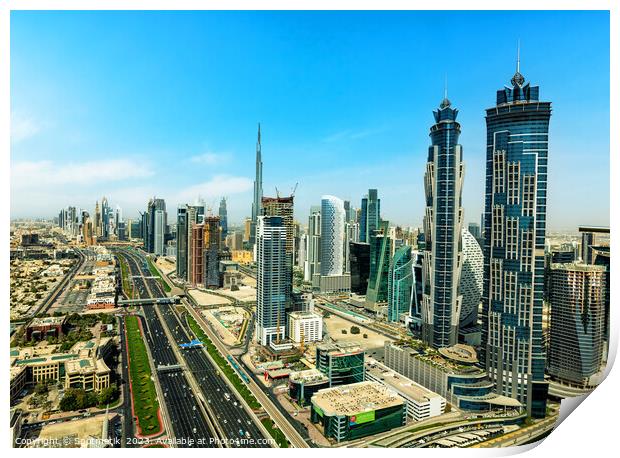 Aerial view Dubai city skyscrapers Sheikh Zayed Road  Print by Spotmatik 