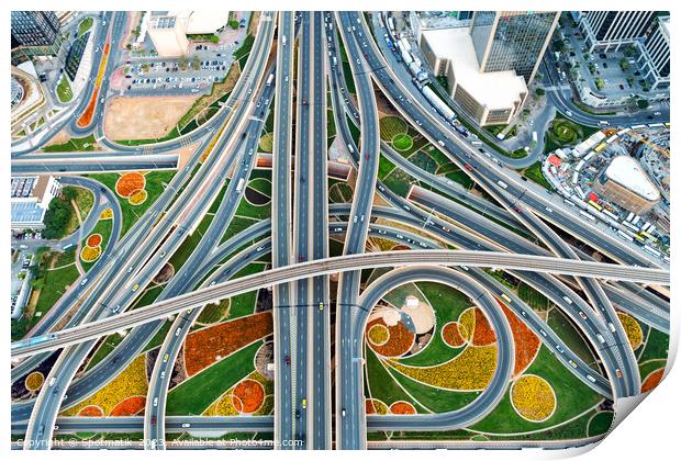 Aerial Dubai highway Intersection Sheikh Zayed Road UAE Print by Spotmatik 