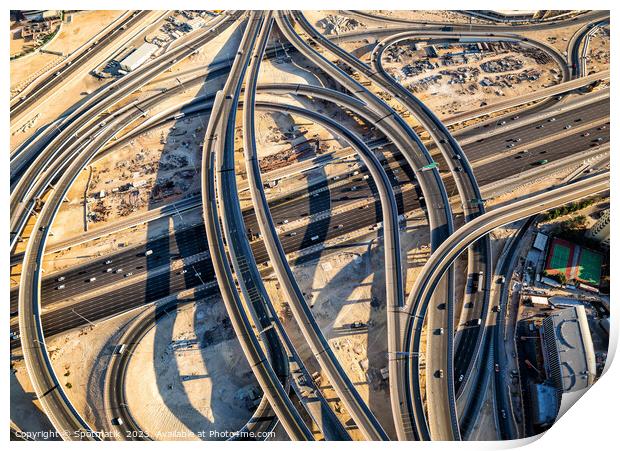 Aerial overhead view Dubai Sheikh Zayed Road Highway  Print by Spotmatik 
