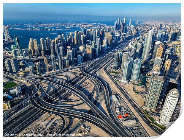 Aerial view of Dubai Interchange Sheikh Zayed Road  Print by Spotmatik 