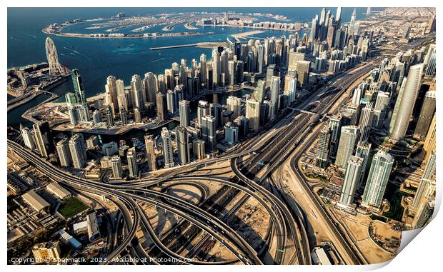 Aerial Dubai highway junction Sheikh Zayed Road UAE Print by Spotmatik 