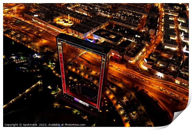 Aerial illuminated night view Dubai city Frame UAE  Print by Spotmatik 