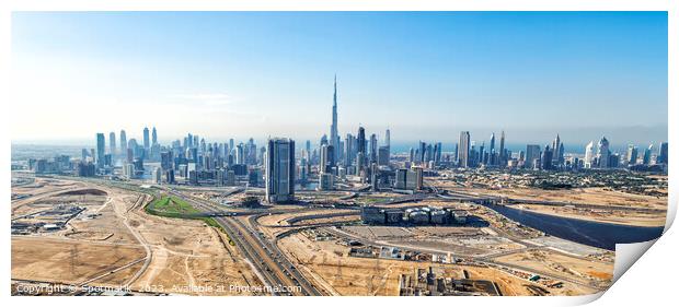 Aerial Panorama view Dubai center city skyscrapers UAE Print by Spotmatik 