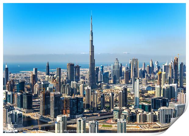 Aerial view of Burj Khalifa city skyscrapers UAE Print by Spotmatik 