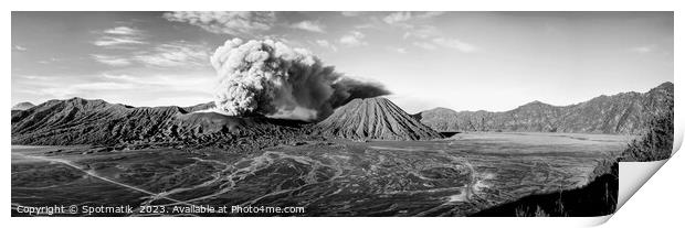 Panorama volcanic activity from the summit Mt Bromo  Print by Spotmatik 